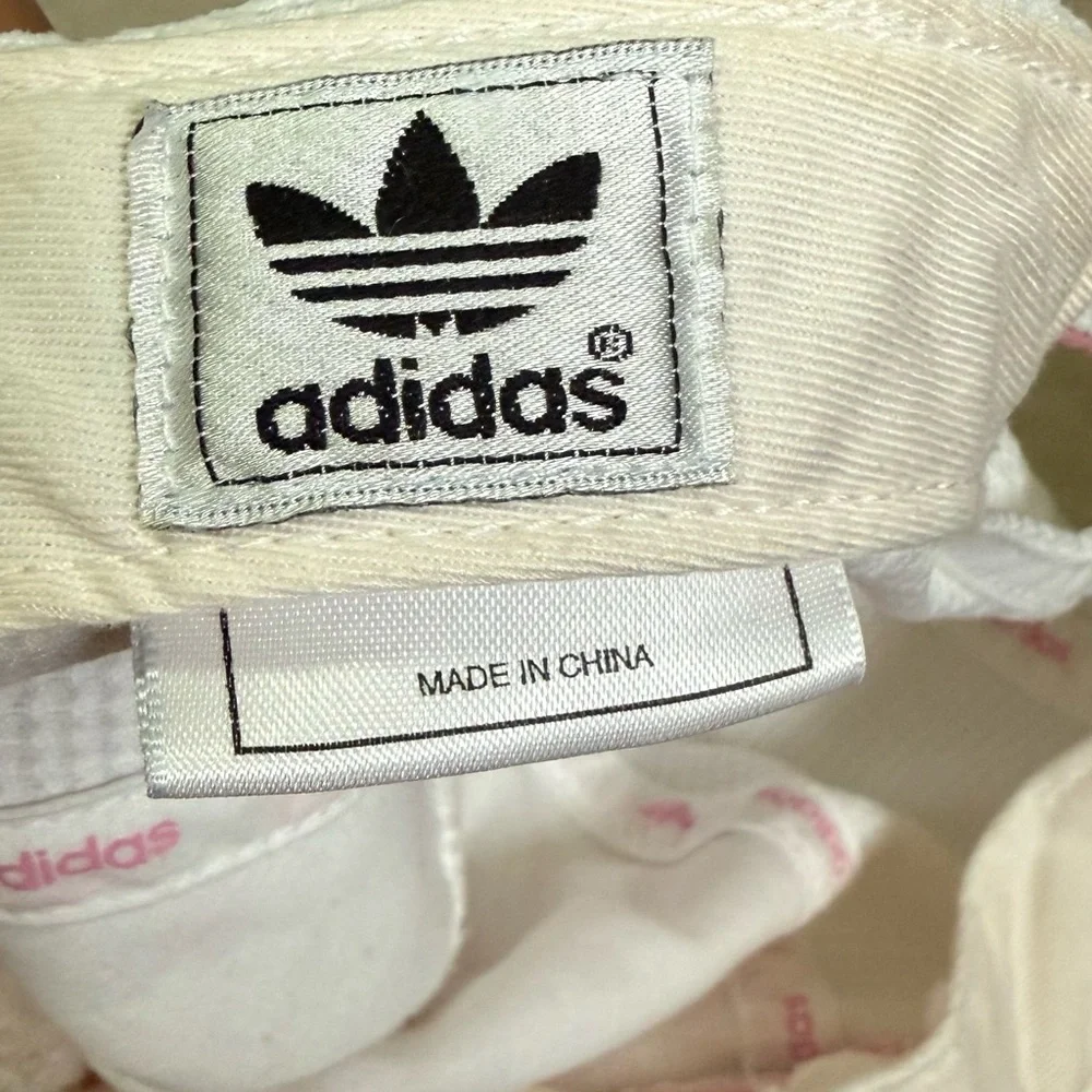 Adidas White and Pink Embroidered Logo Tag Hat